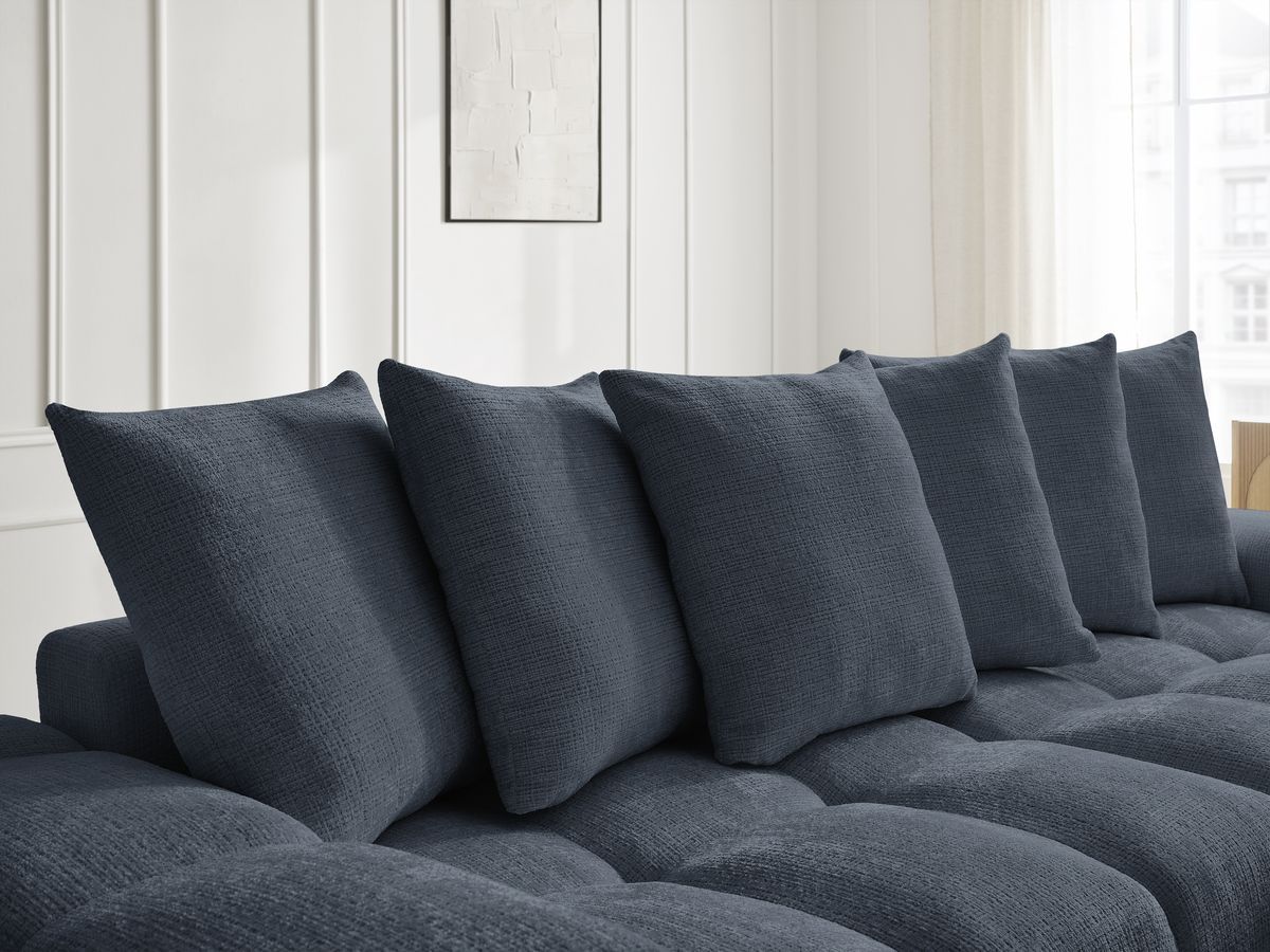 Bobochic Anakin Schlafsofa 3-Sitzer mit Bettkasten und Pouf, 6 Kissen Strukturstoff Dunkelblau