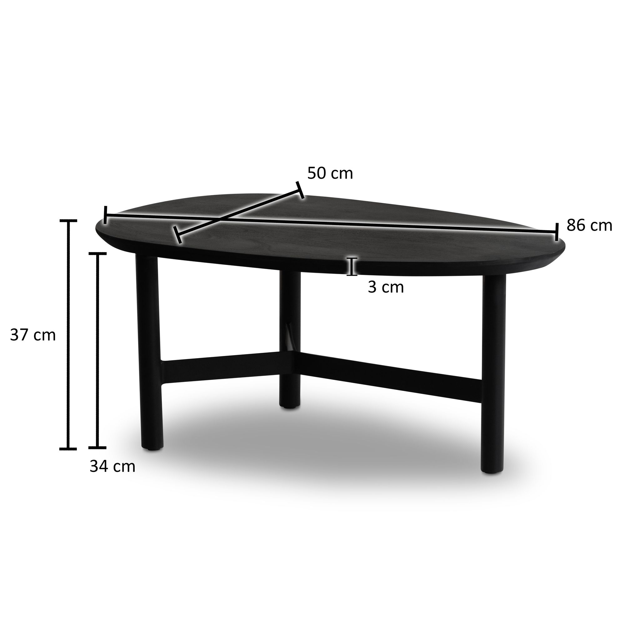 Couchtisch Rognan Massivholz Schwarz 86 × 50 × 37 cm