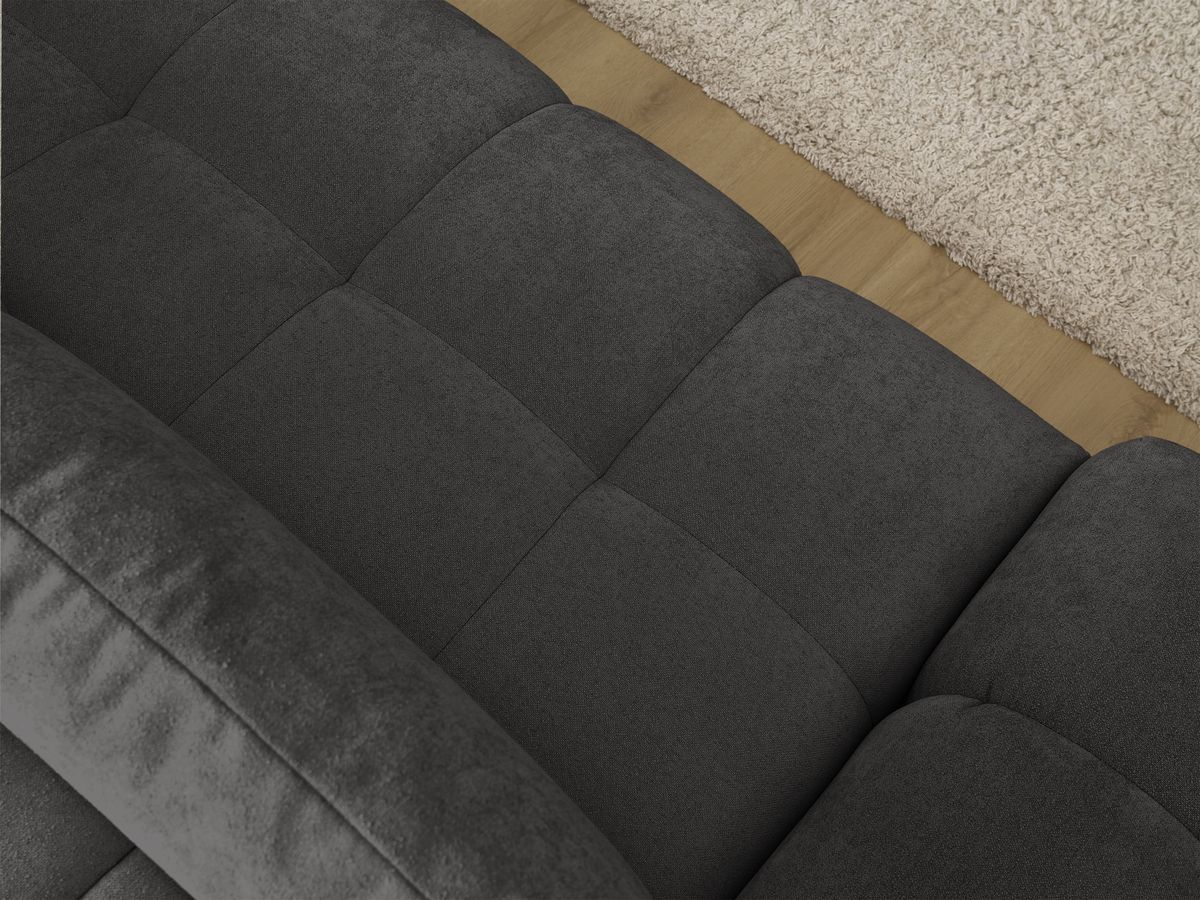 Bobochic Everest Ecksofa mit Schlaffunktion und Bettkasten 318 × 180 cm, 3 Kissen Strukturstoff Schwarz Ecke rechts