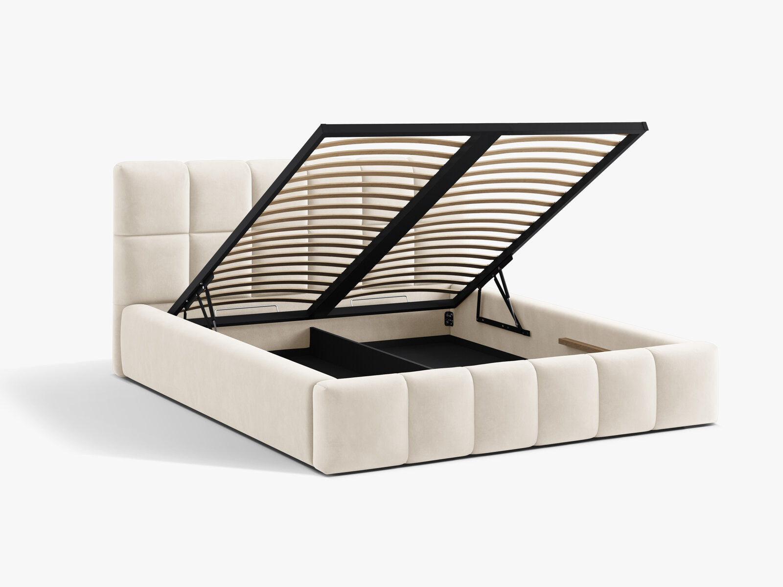 Micadoni Stauraumbett mit Kopfteil Bellis Samt Bluvel Helles Beige