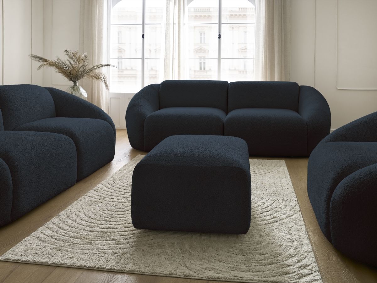 Bobochic Tina Sofa 7-Sitzer mit Pouf Bouclé-Stoff Dunkelblau