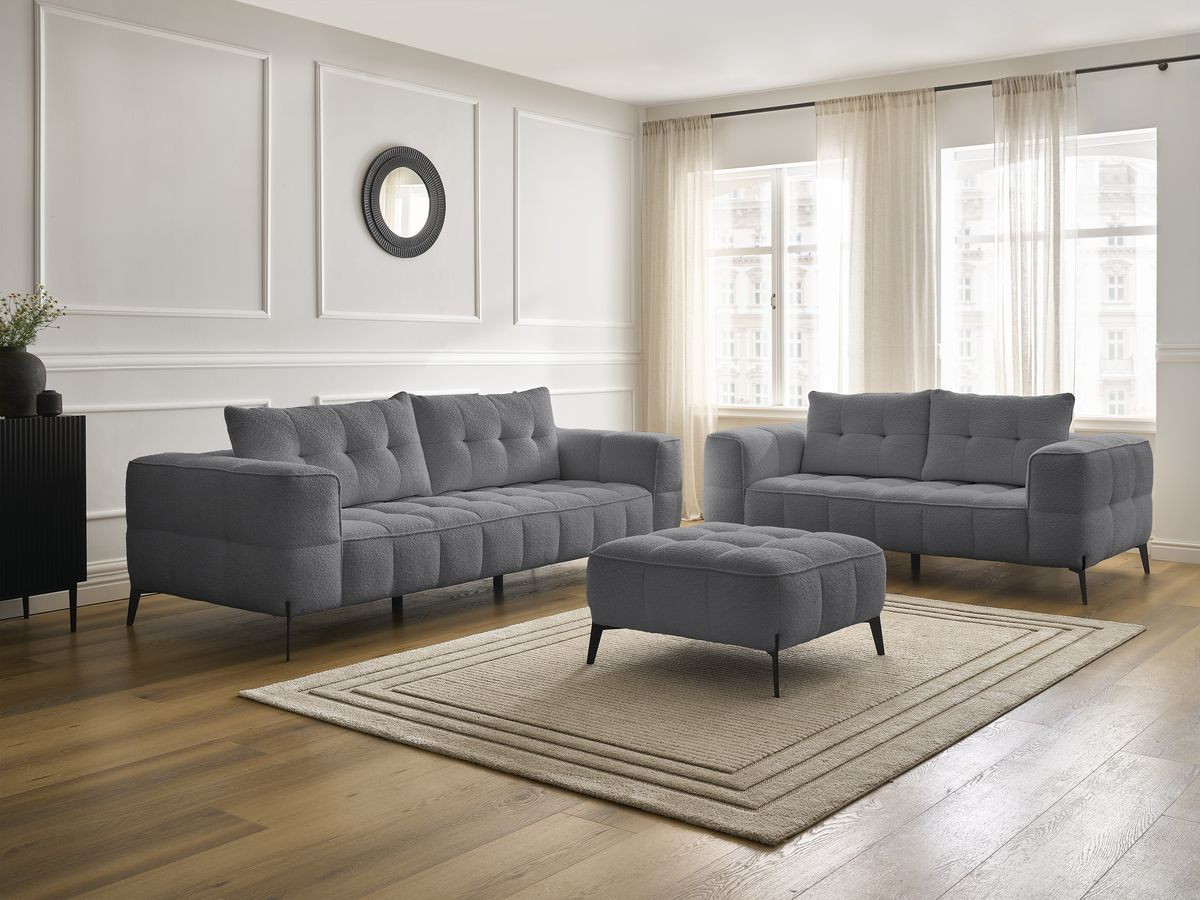 Bobochic Anis Sofa 5-Sitzer mit Pouf Bouclé-Stoff Dunkelgrau