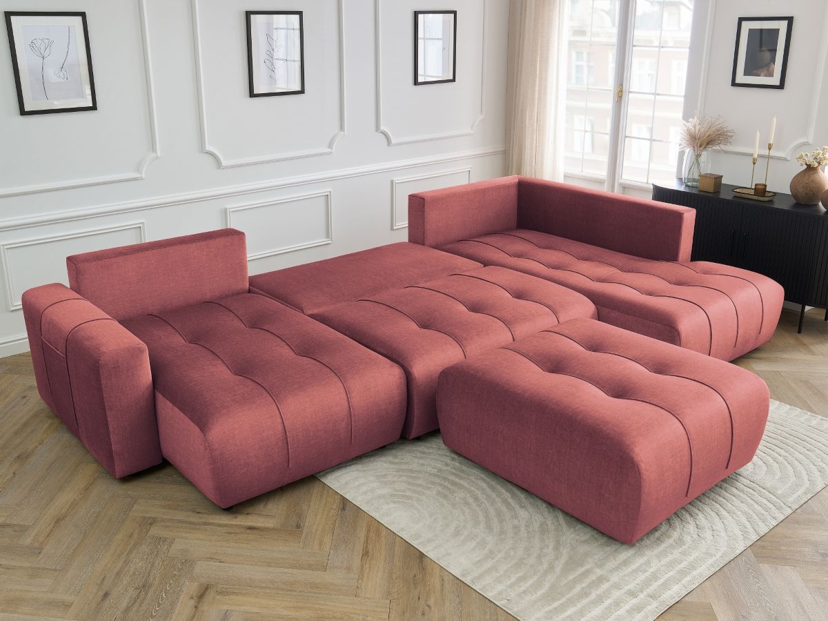 Bobochic Arsene Wohnlandschaft mit Pouf Samt Orange Ecke links