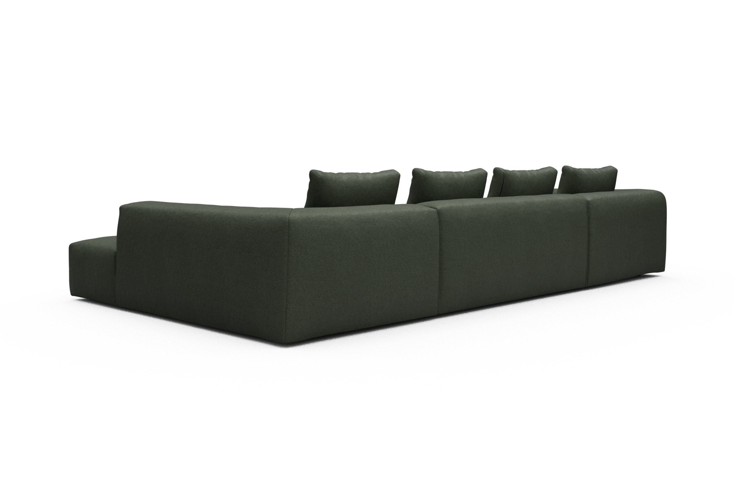 Wohnlandschaft Fred Relax-Ecke rechts mit 2-Sitzer und Chaiselongue links Denari-Forest-Green