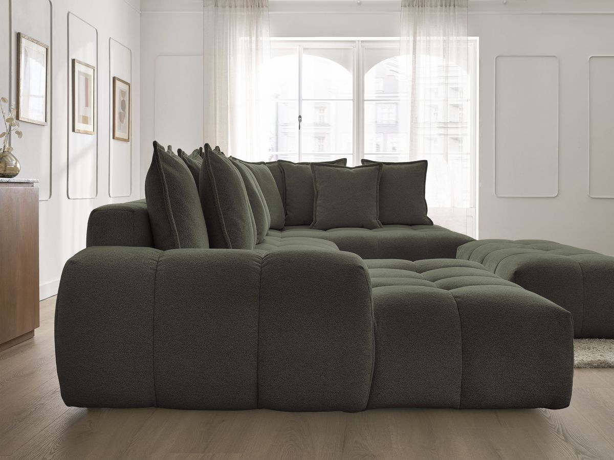 Bobochic Everest Wohnlandschaft mit Pouf, 14 Kissen Melange-Stoff Grün Ecke links