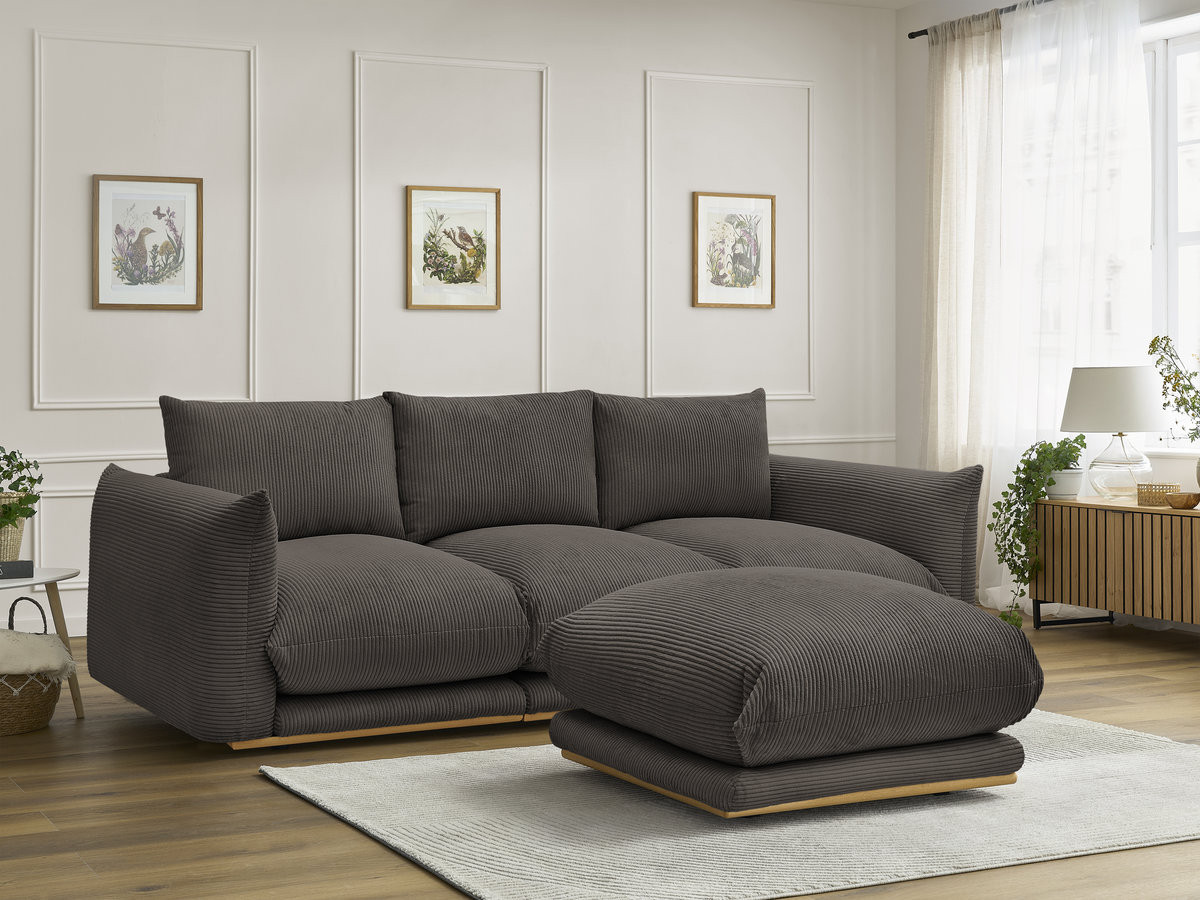 Bobochic Ernest Sofa 3-Sitzer mit Pouf 266 × 106 cm Cordsamt Taupe
