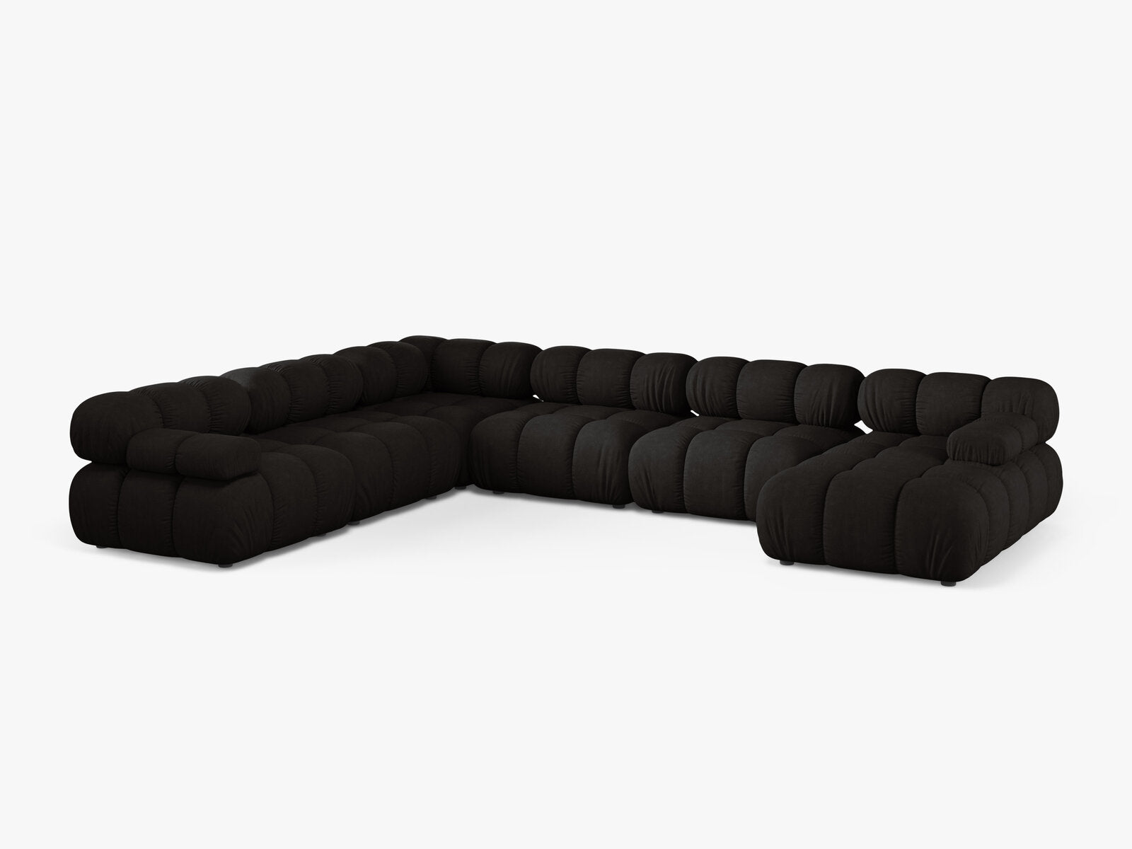 Micadoni Modulares Panorama Ecksofa Bellis 8-Sitzer Links Strukturierter Stoff Liberty Schwarz