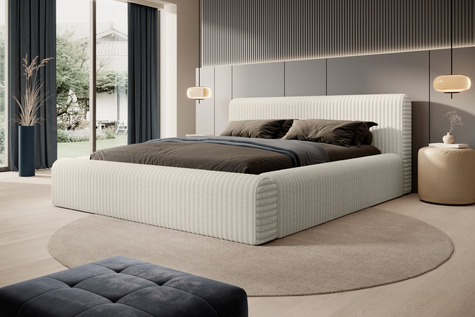 Polsterbett Miloa Softcord mit Fellstruktur 180x200 mit Holzrahmen Vito 23