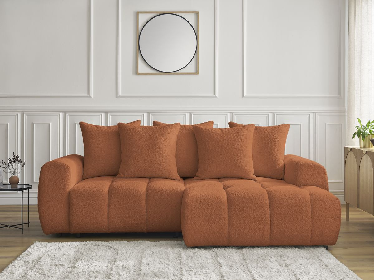Bobochic Roxelane Ecksofa mit Schlaffunktion und Bettkasten 258 × 150 cm Bouclé-Stoff Orange Ecke rechts