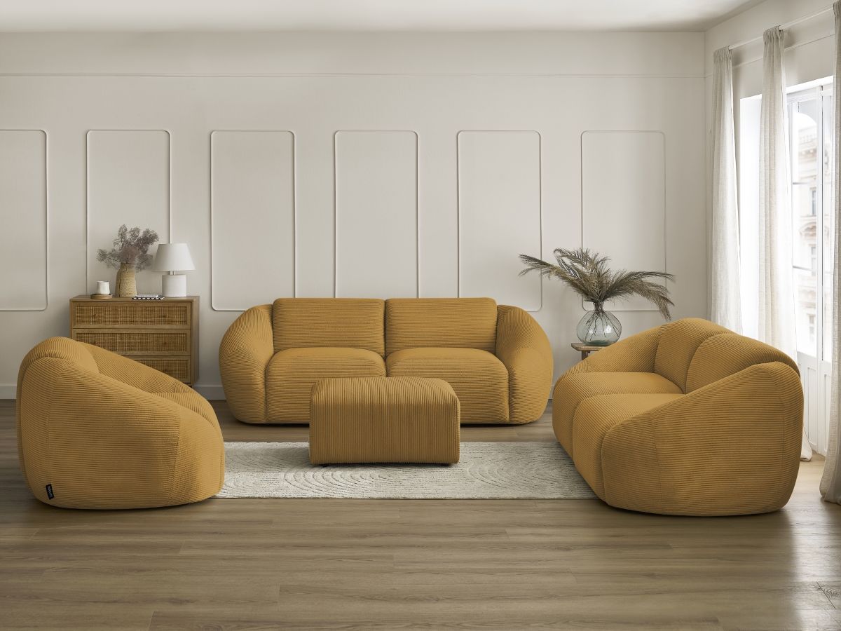 Bobochic Tina Sofa 7-Sitzer mit Pouf Cordsamt Gelb