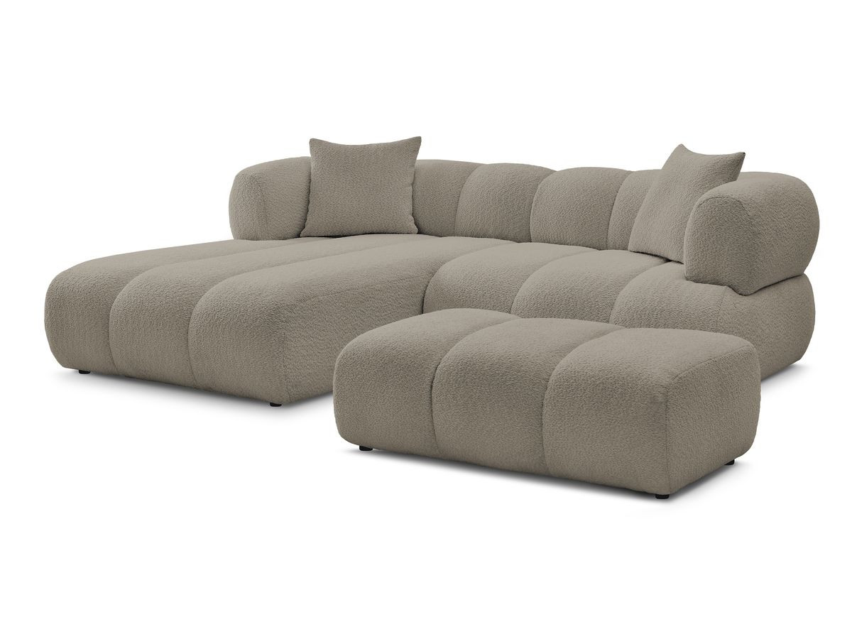 Bobochic Pamira Ecksofa mit Pouf Bouclé-Stoff Taupe Ecke links