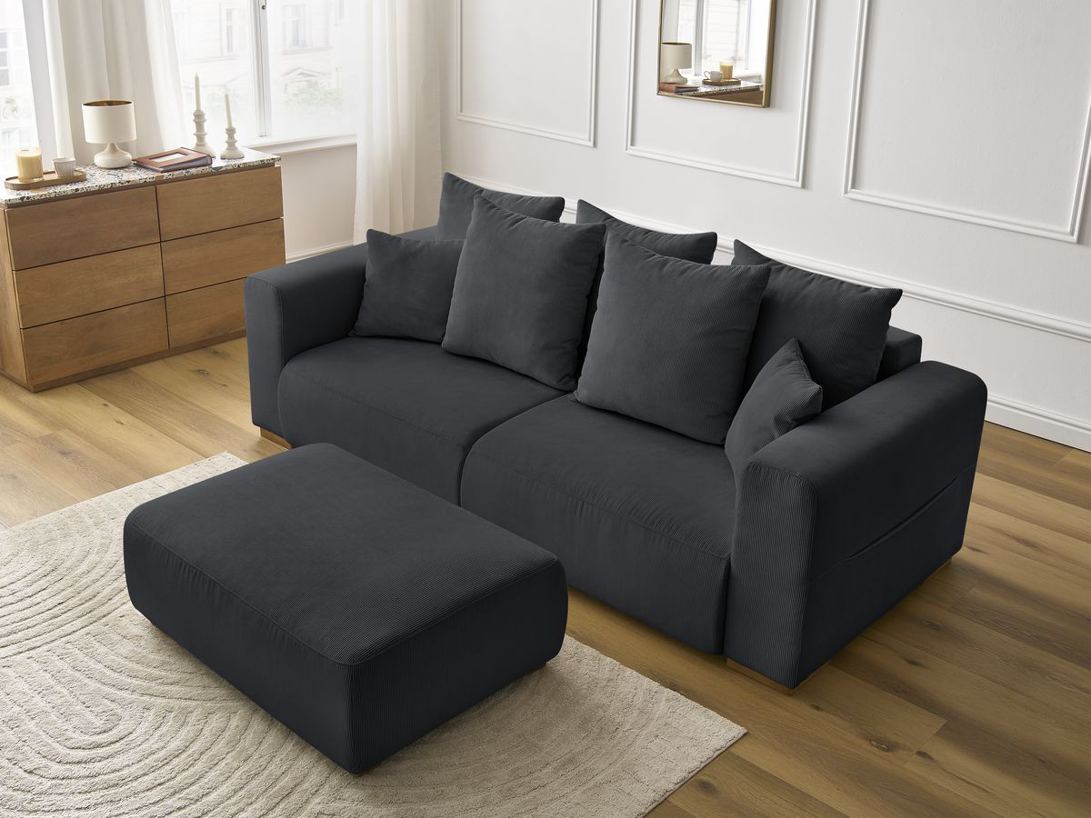 Bobochic Sidonie Sofa 4-Sitzer mit Pouf Cordsamt Schwarz