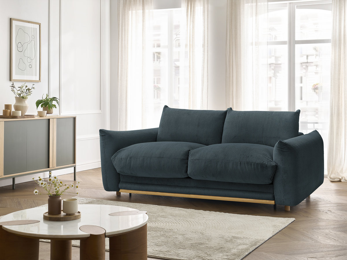 Bobochic Ernest Schlafsofa 3-Sitzer, Liegefläche 140 / 160 × 190 cm Cordsamt Dunkelblau, Liegefläche 160 × 190 cm