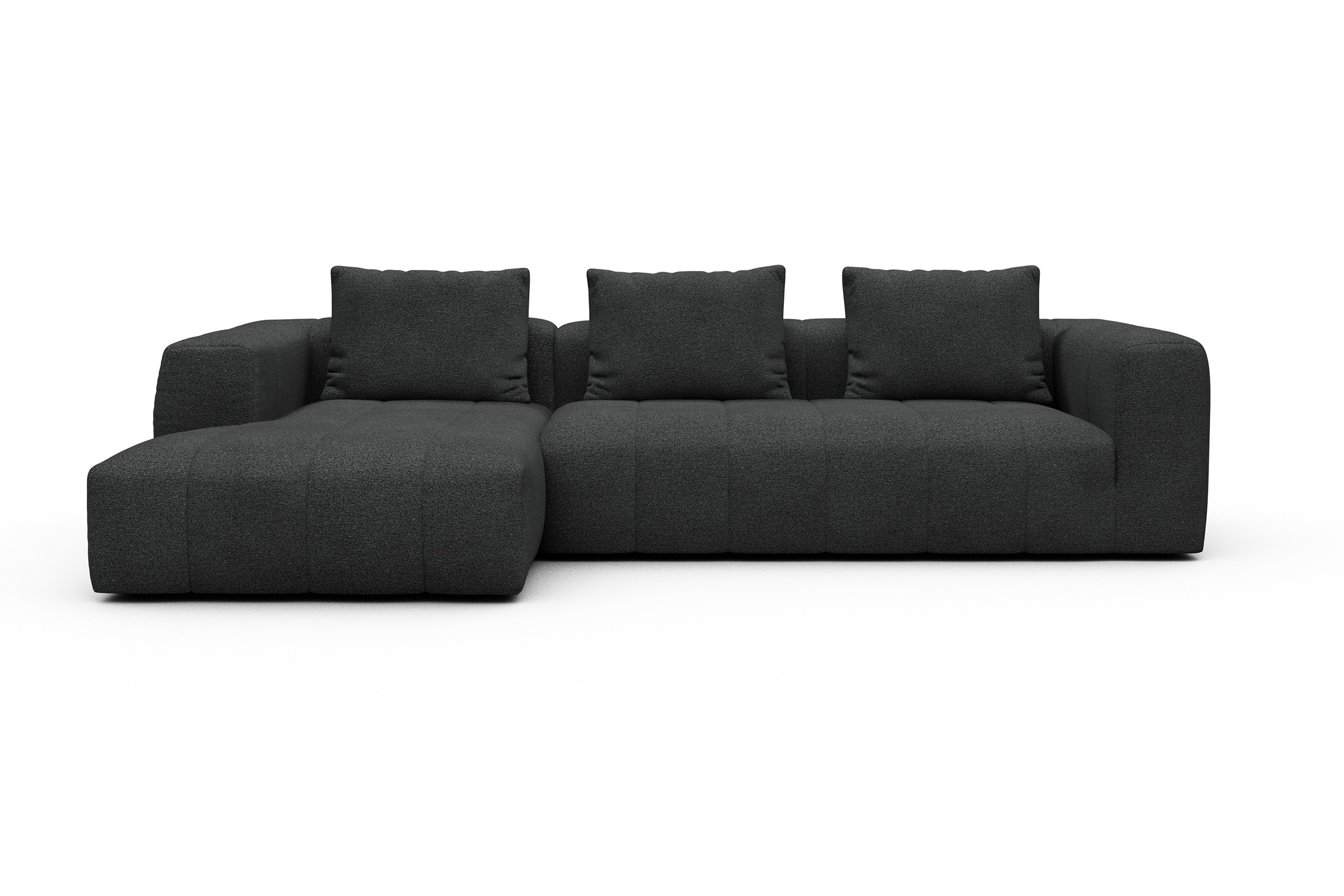 Ecksofa Hugo 2,5-Sitzer Armlehne rechts mit Chaiselongue Boucle-Charcoal
