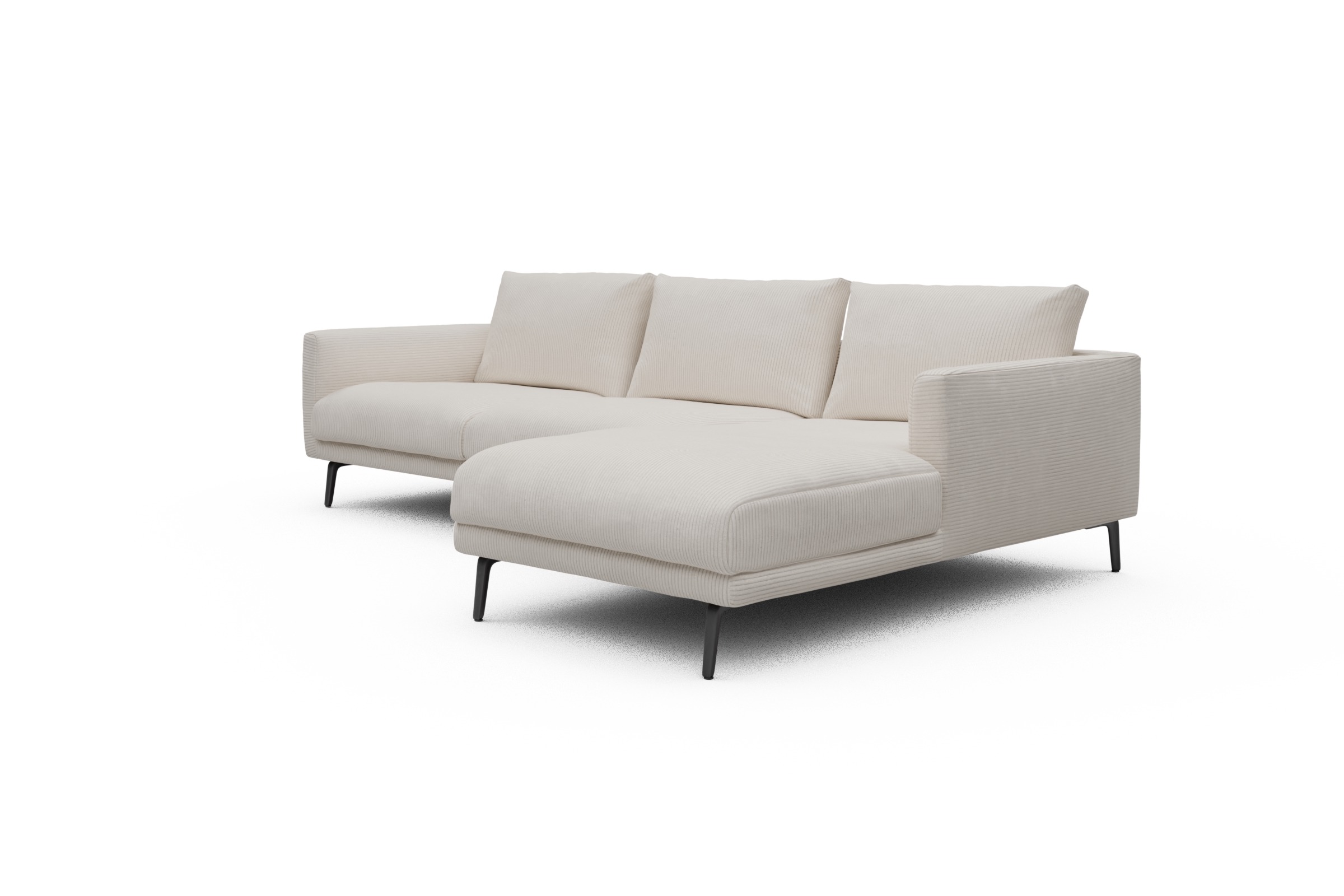 Ecksofa Karl Chaiselongue rechts mit 2,5-Sitzer Corduroy-Ivory