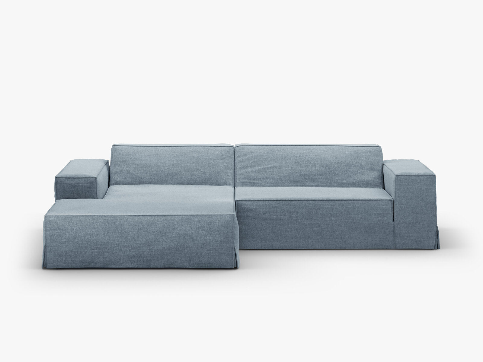 Micadoni Ecksofa Jodie 3-Sitzer Links Strukturierter Stoff Lins Gedämpftes Blau