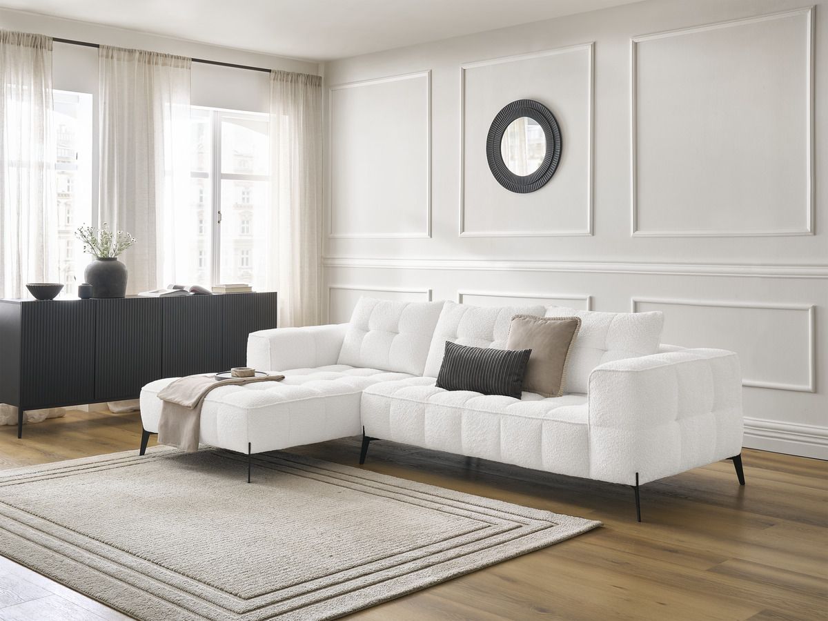 Bobochic Anis Ecksofa Bouclé-Stoff Weiß Ecke links