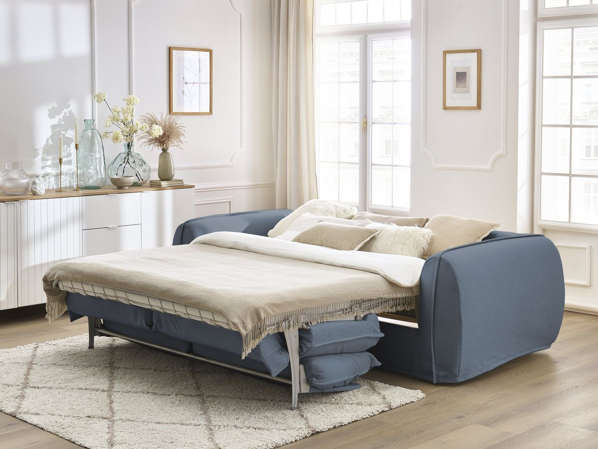Bobochic Archimede Schlafsofa 3-Sitzer Stoff Dunkelblau, Liegefläche 140 × 194 cm