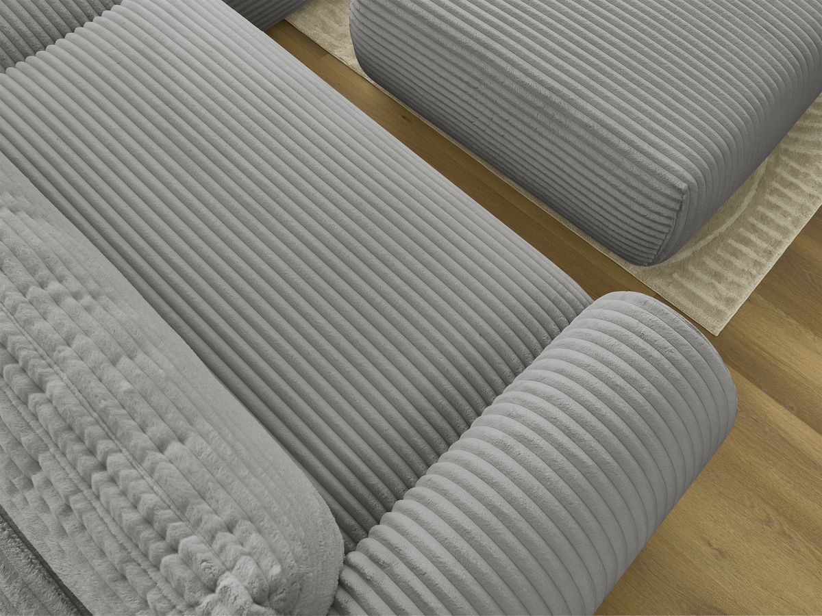 Bobochic Lucien Ecksofa mit Schlaffunktion und Bettkasten und Pouf 314 × 167 cm Breitcord weich Dunkelgrau Ecke rechts