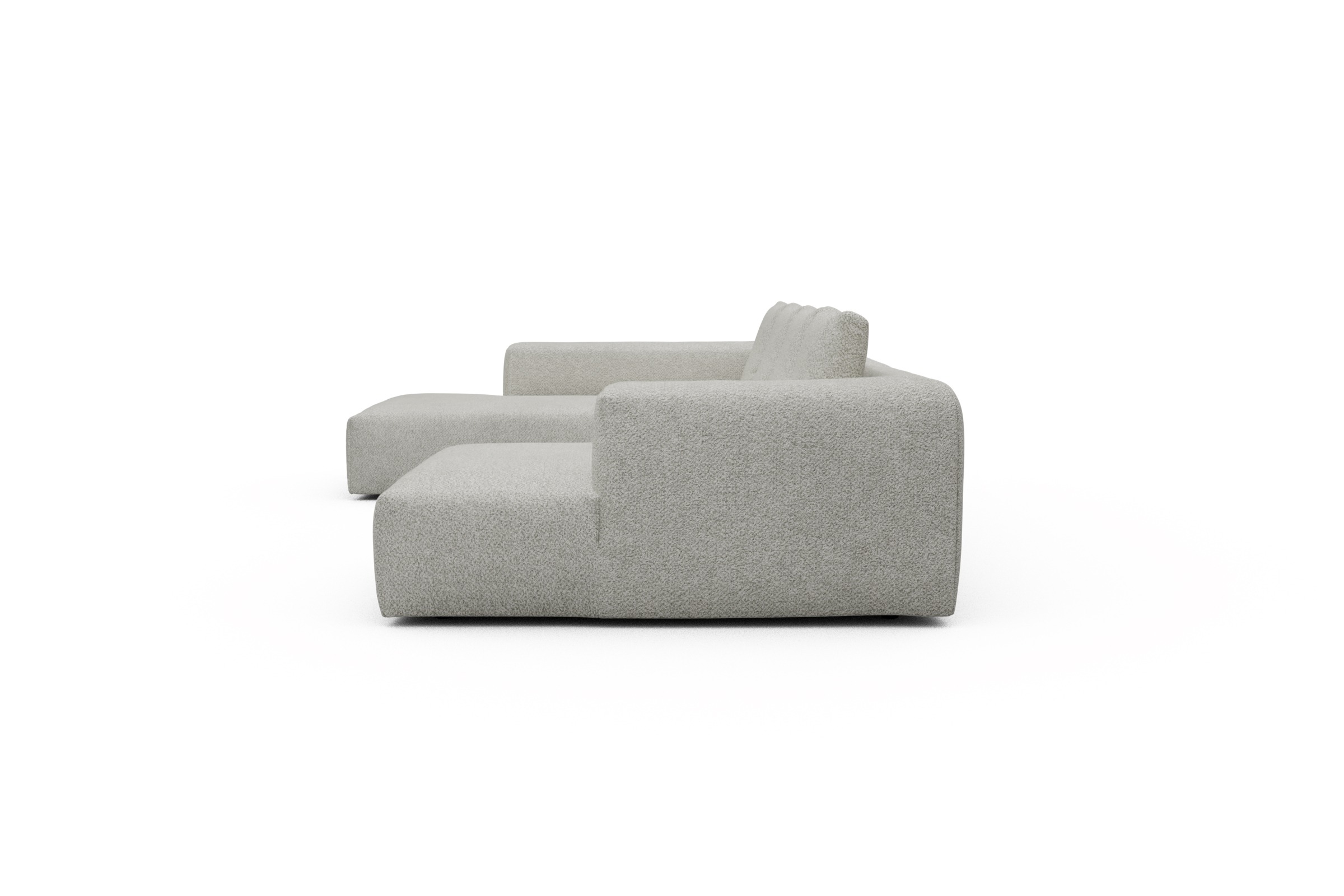 Wohnlandschaft Fred Relax-Ecke links mit 2-Sitzer und Chaiselongue rechts Vanora-Warm-Sand