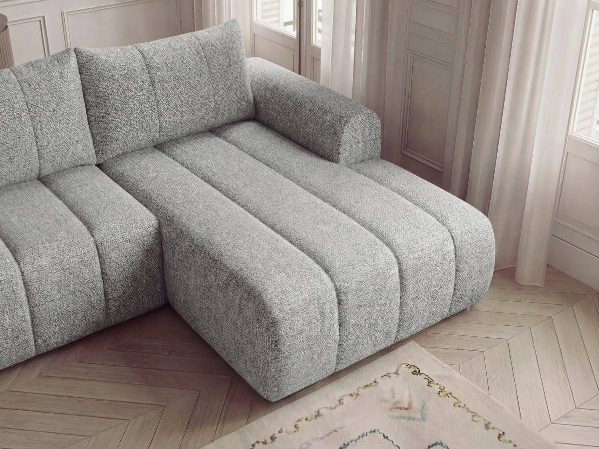 Bobochic Nesty Ecksofa 272 cm mit Pouf Melange-Stoff Hellgrau Ecke rechts
