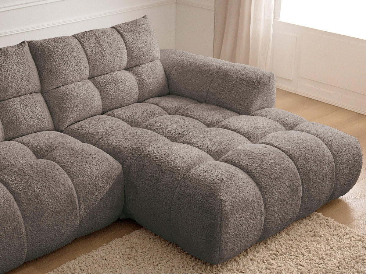 Bobochic Jaya Ecksofa mit Pouf Chenille Taupe Ecke rechts