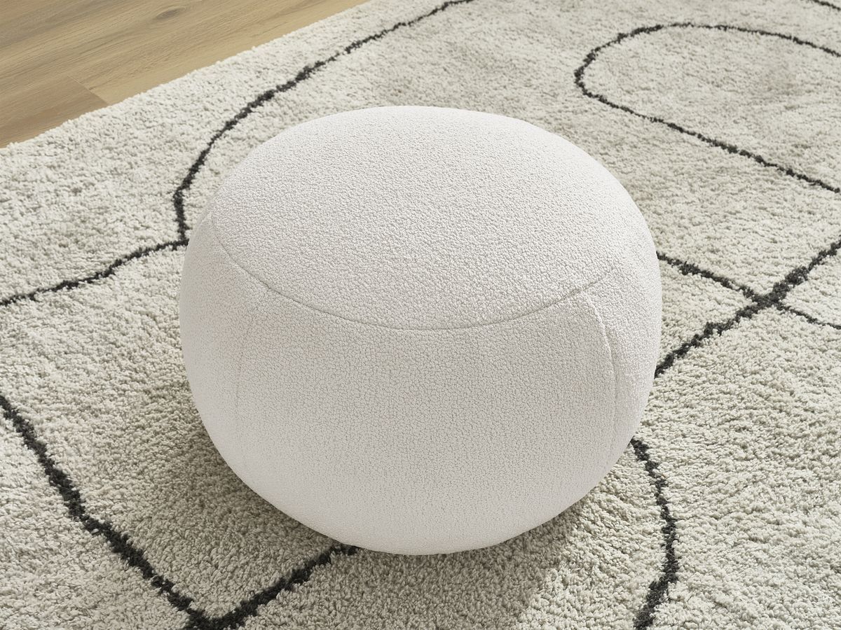 Bobochic Hayden Pouf, rund Bouclé-Stoff Weiß, 60 cm