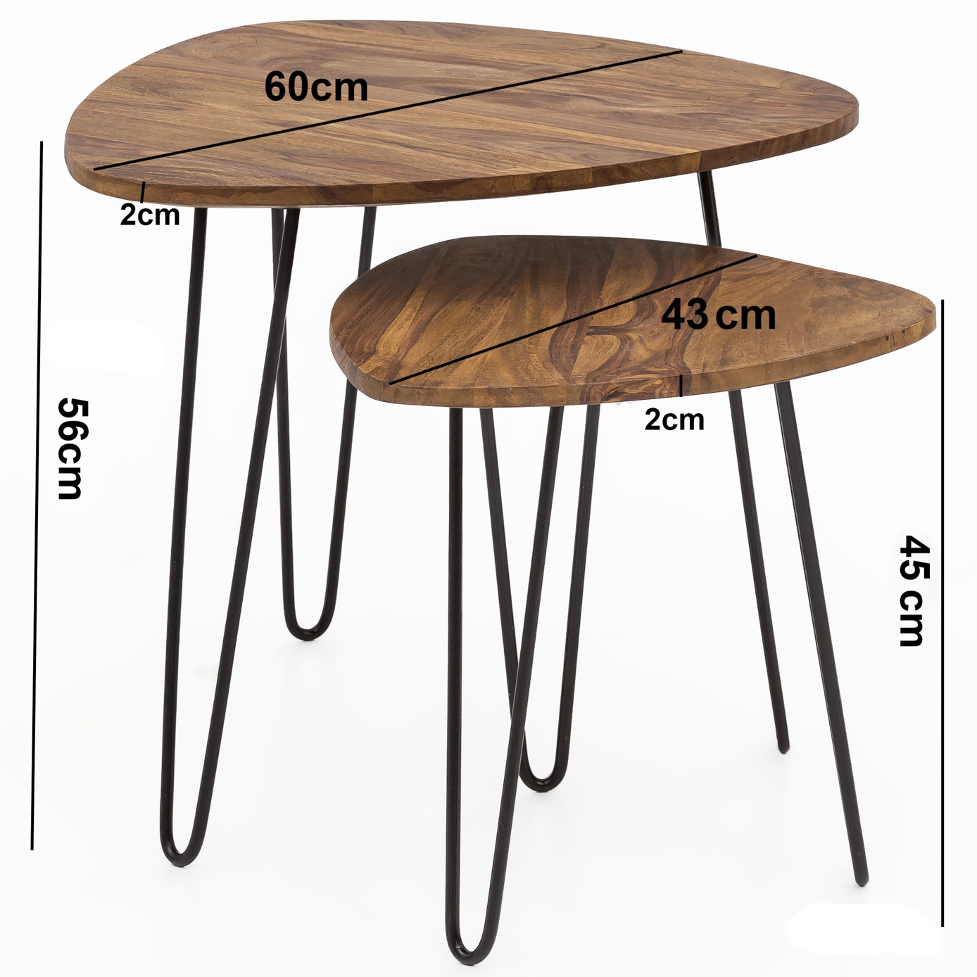 Satztisch 2er-Set Erslev Massivholz Dunkelbraun 60 × 60 × 56 cm