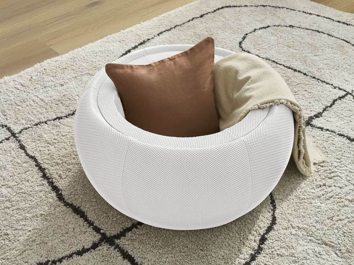 Bobochic Hayden Pouf mit Tablett, rund Mesh-Stoff Weiß, 77 cm