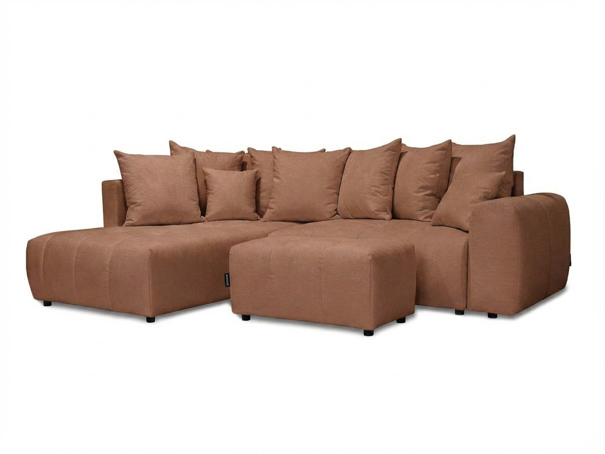 Bobochic Roxelane Ecksofa mit Schlaffunktion und Bettkasten und Pouf Melange-Stoff Orange Ecke links