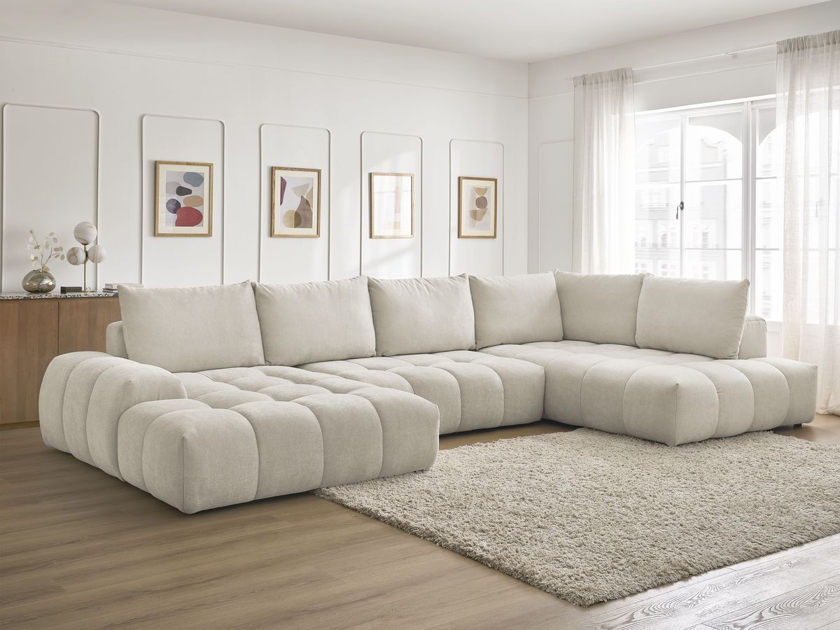 Bobochic Everest Wohnlandschaft, 6 Kissen Strukturstoff Beige Ecke links