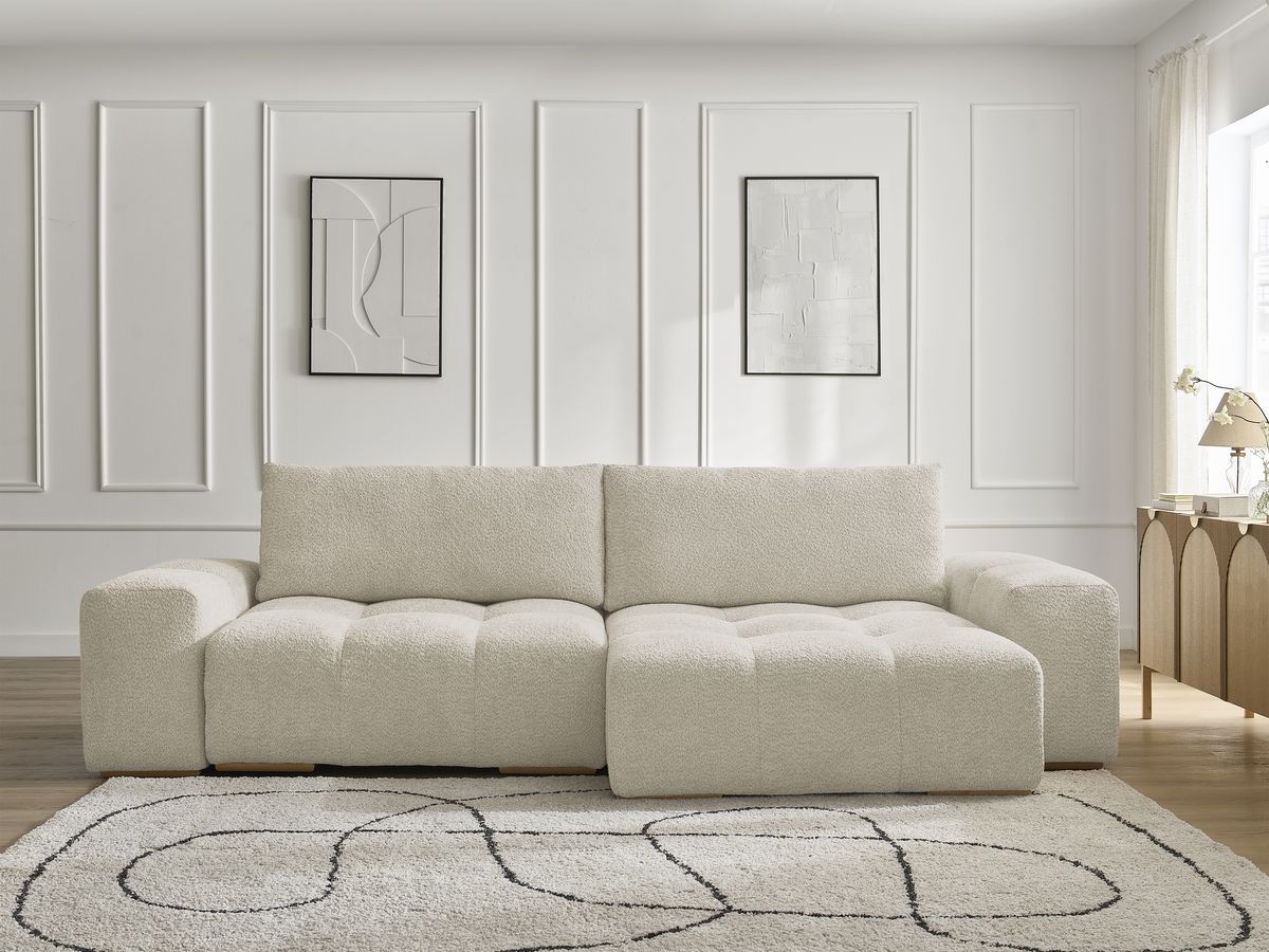 Bobochic Anakin Ecksofa, 2 Kissen Bouclé-Stoff Beige
