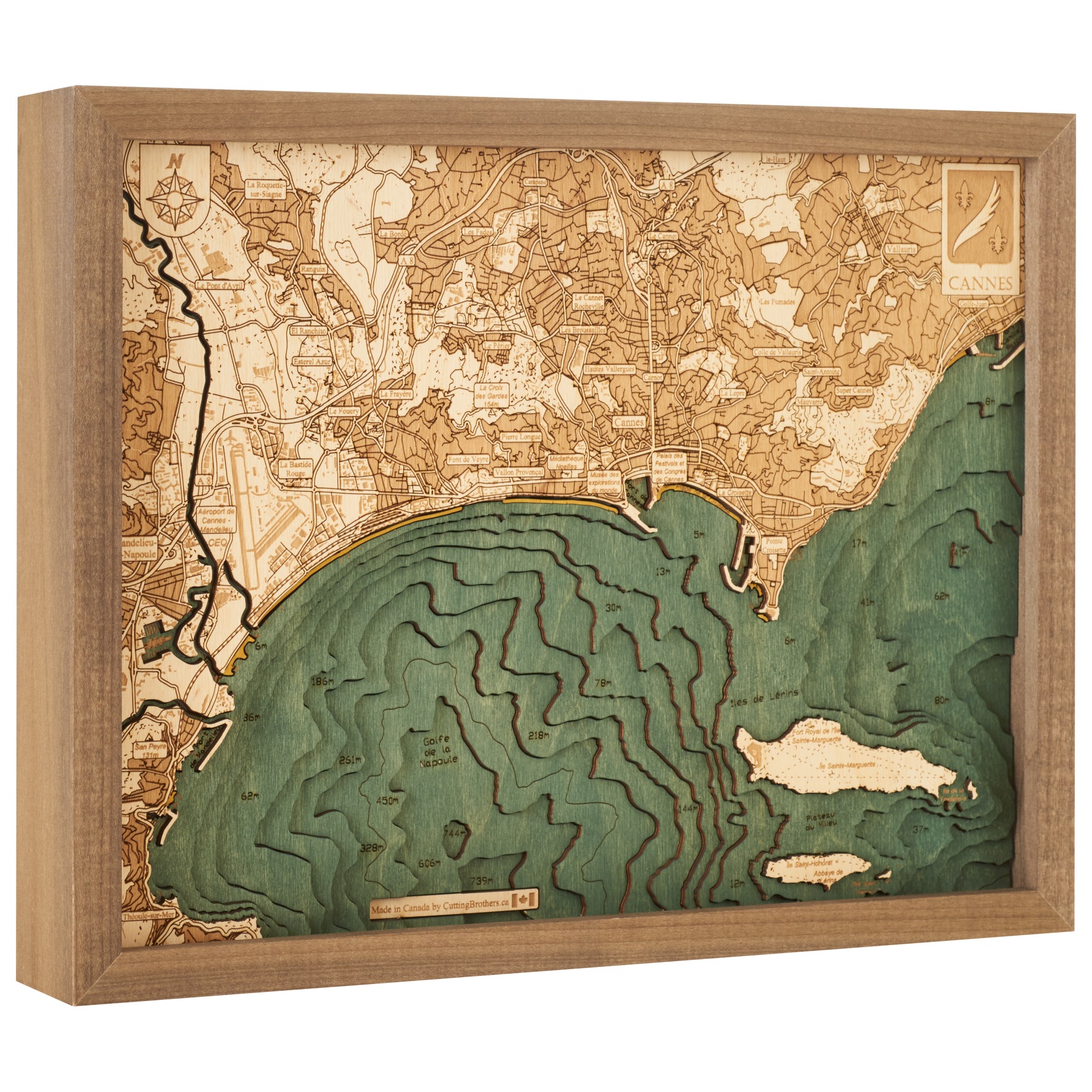 Cutting Brothers 3D Holz-Wandkarte Cannes 40.5x30.5 cm