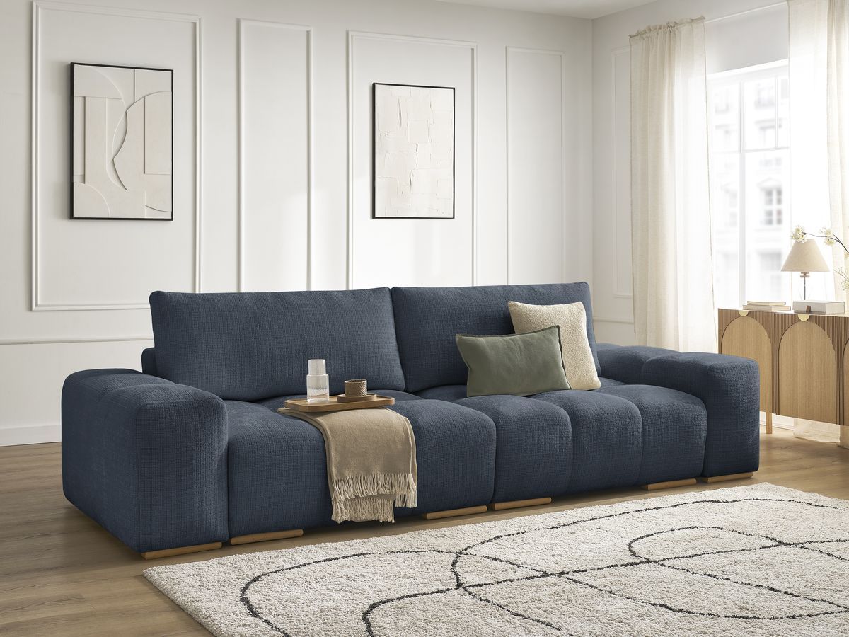Bobochic Anakin Sofa 3-Sitzer, 2 Kissen Strukturstoff Dunkelblau