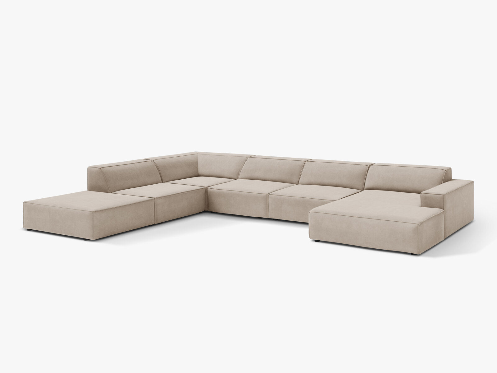 Micadoni Panorama-Ecksofa Jodie 7-Sitzer Links Samt Bluvel Dunkelbeige
