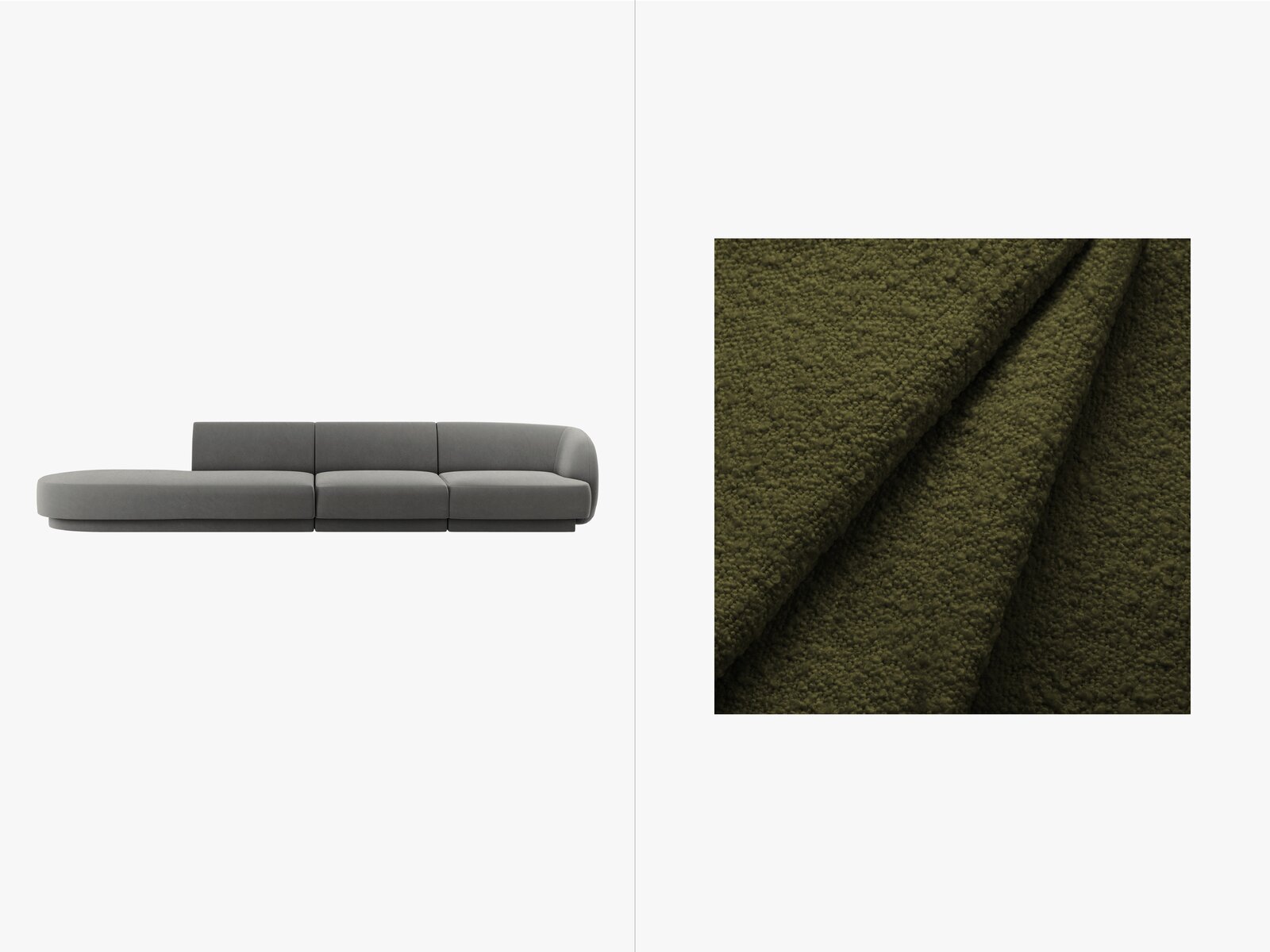 Micadoni Sofa Miley 4-Sitzer Links Boucle Baloo Dunkel-Olivgrün