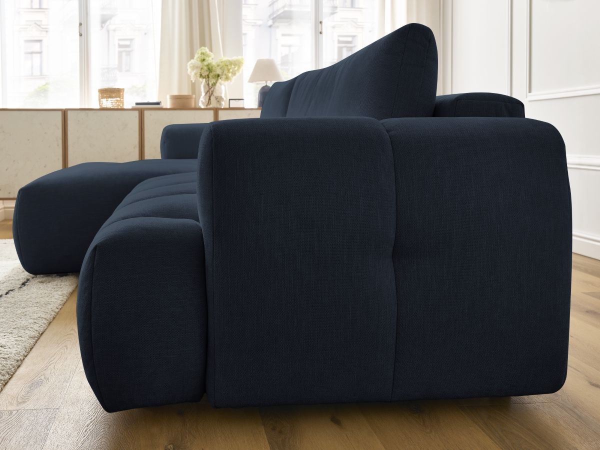 Bobochic Fuji Ecksofa mit Schlaffunktion und Bettkasten 292 × 160 cm Stoff Dunkelblau Ecke links