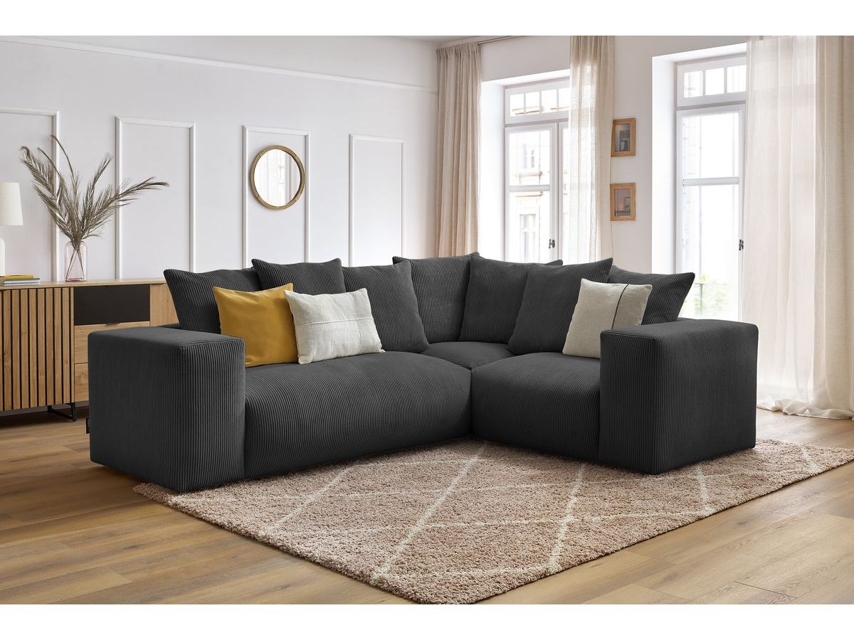 Bobochic Voltaire Ecksofa 268 × 214 cm Cordsamt Dunkelgrau Ecke rechts