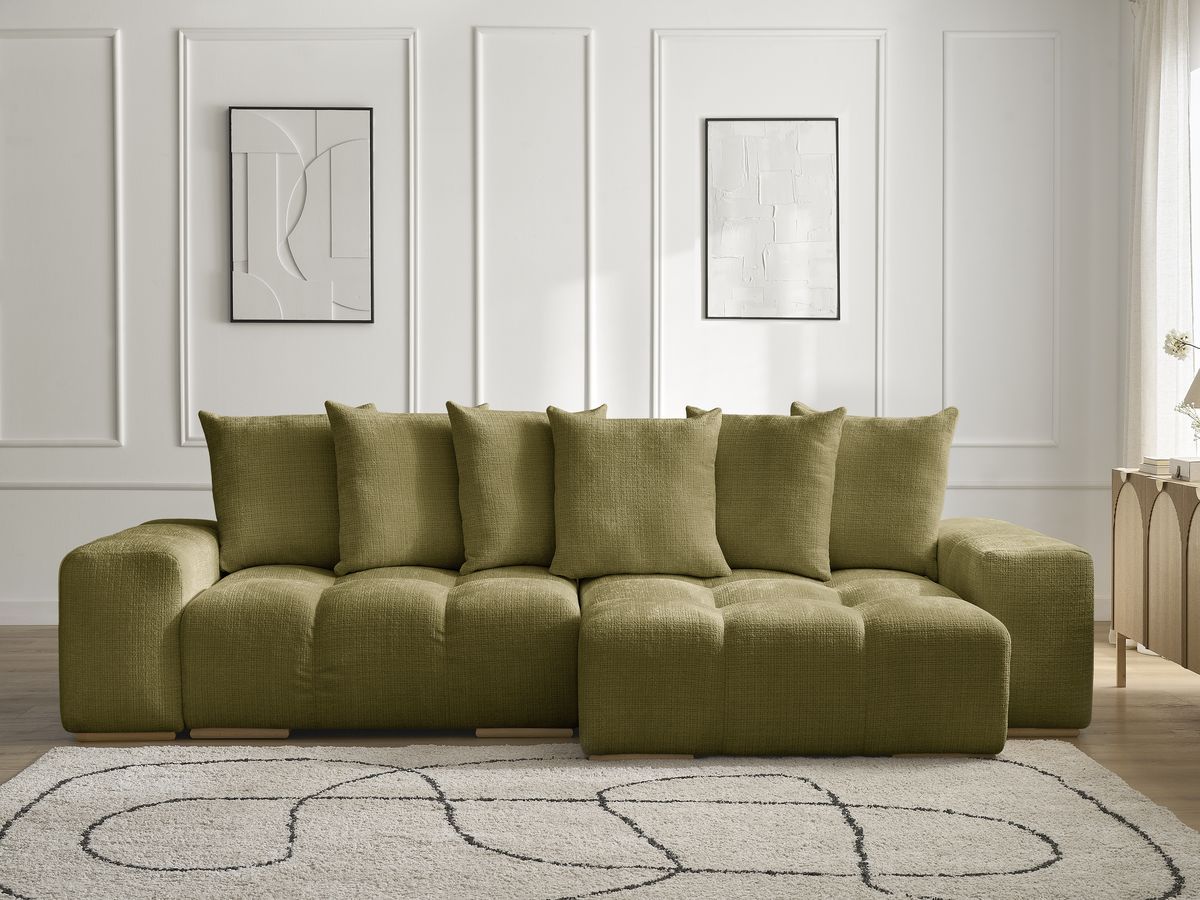 Bobochic Anakin Ecksofa, 6 Kissen Strukturstoff Grün
