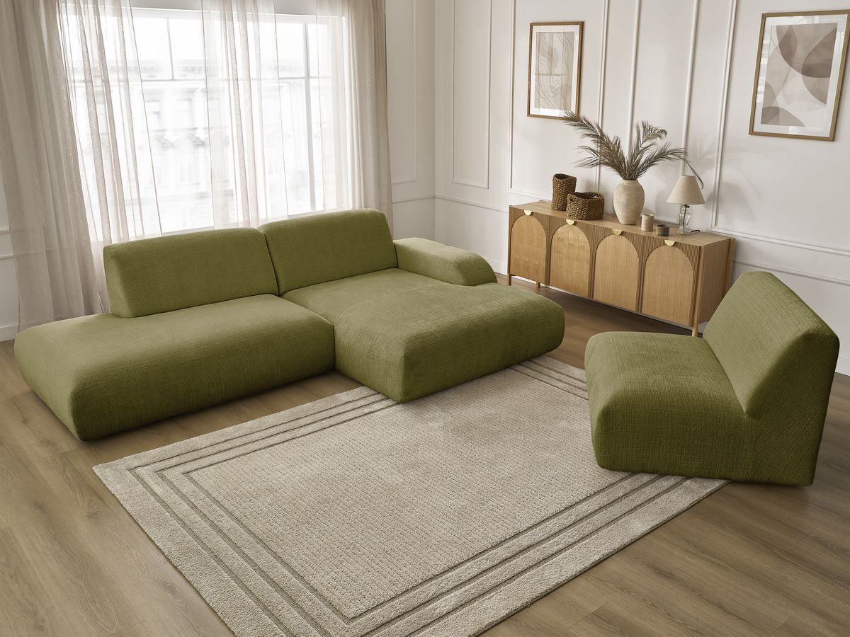Bobochic Sirius Ecksofa 405 × 170 cm Strukturstoff Grün Ecke rechts