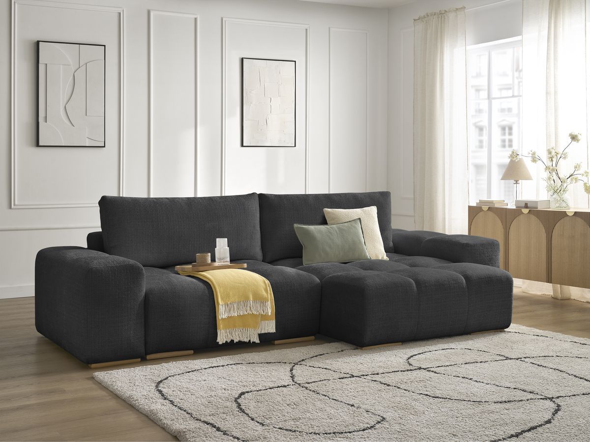 Bobochic Anakin Ecksofa, 2 Kissen Strukturstoff Schwarz