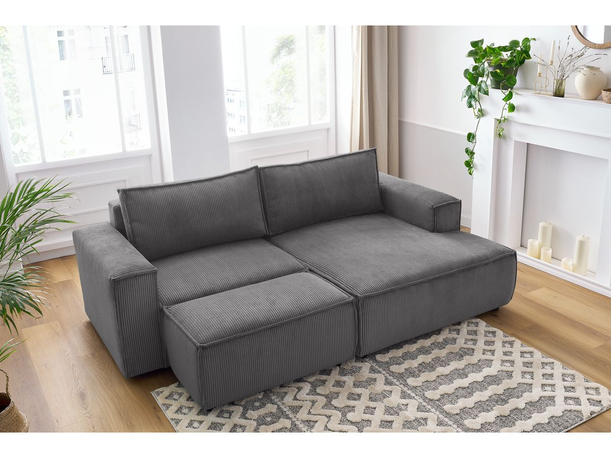 Bobochic Nihad Ecksofa mit Pouf Cordsamt Dunkelgrau Ecke rechts