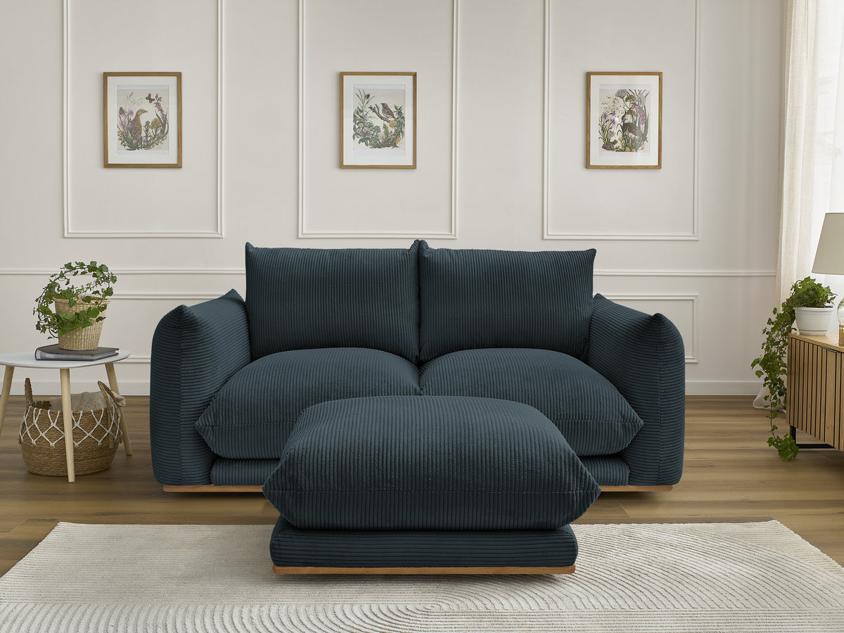 Bobochic Ernest Sofa 3-Sitzer mit Pouf 193 × 106 cm Cordsamt Blau