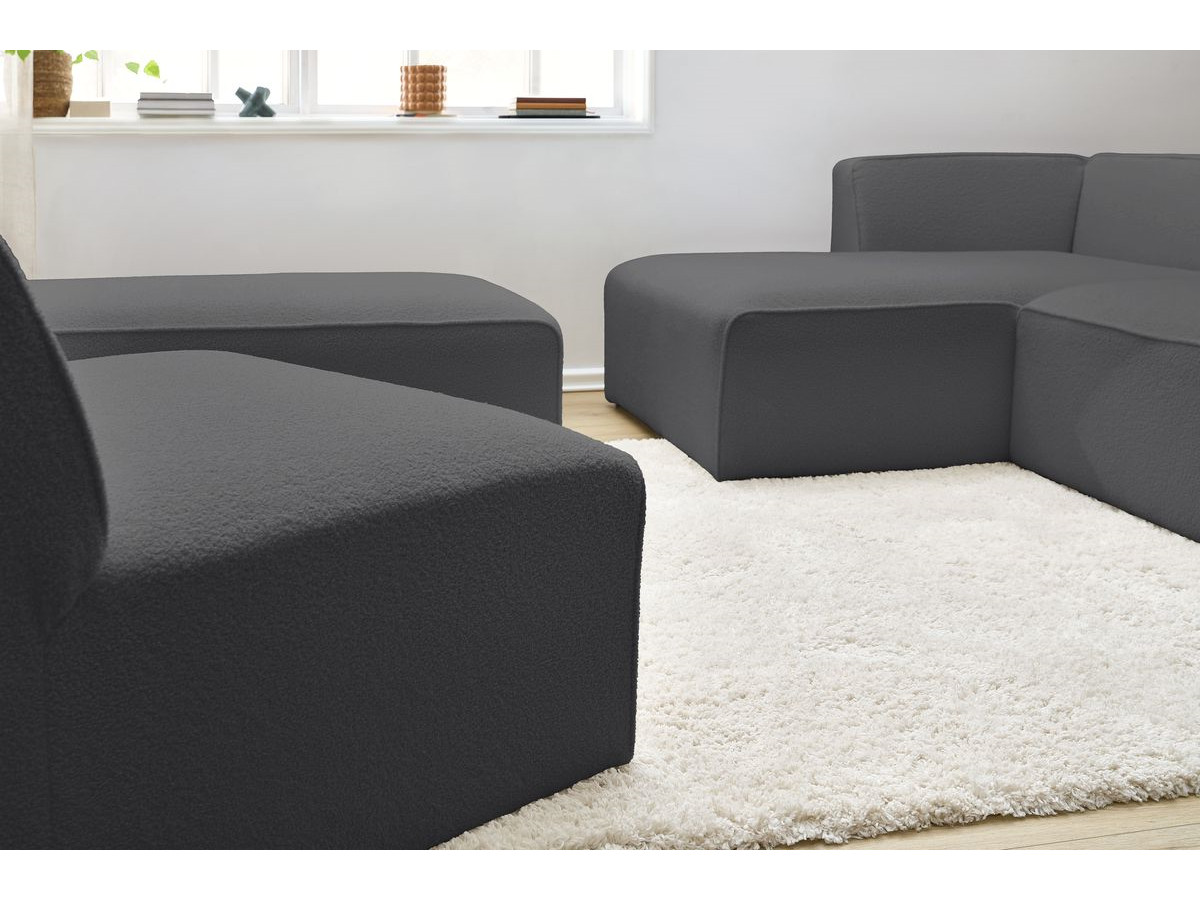 Bobochic Megeve Ecksofa mit Pouf Bouclé-Stoff Dunkelgrau Ecke links