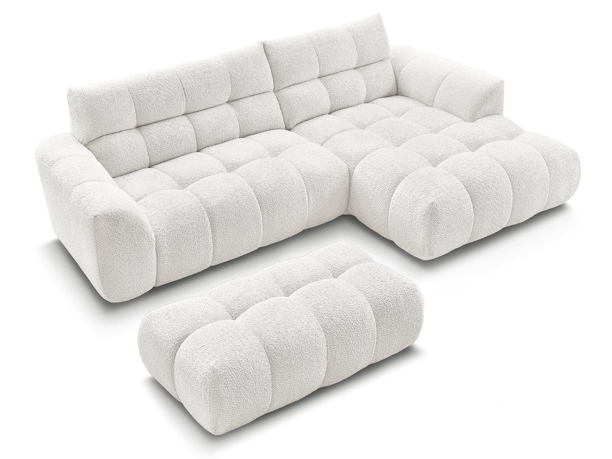 Bobochic Jaya Ecksofa mit Pouf Chenille Weiß Ecke rechts