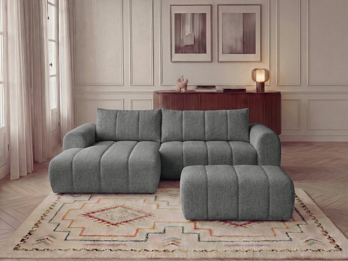 Bobochic Nesty Ecksofa 272 cm mit Pouf Melange-Stoff Dunkelgrau Ecke links