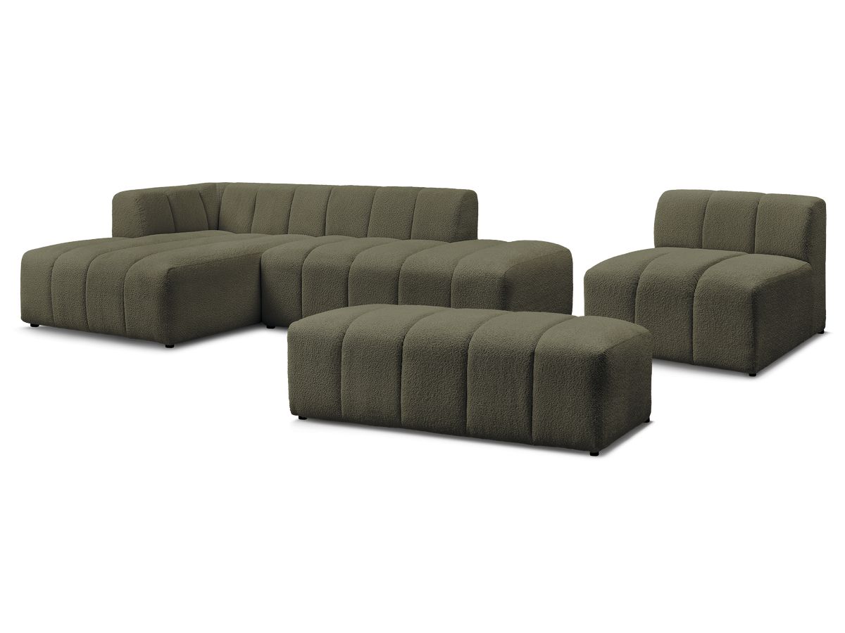 Bobochic Annecy Ecksofa mit Sofamodul und Pouf Bouclé-Stoff Grün Ecke links