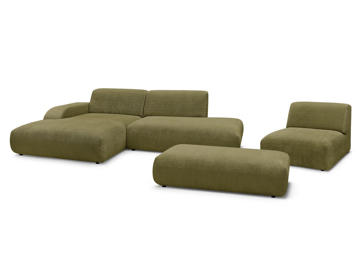 Bobochic Sirius Ecksofa mit Pouf 405 × 170 cm Strukturstoff Grün Ecke links