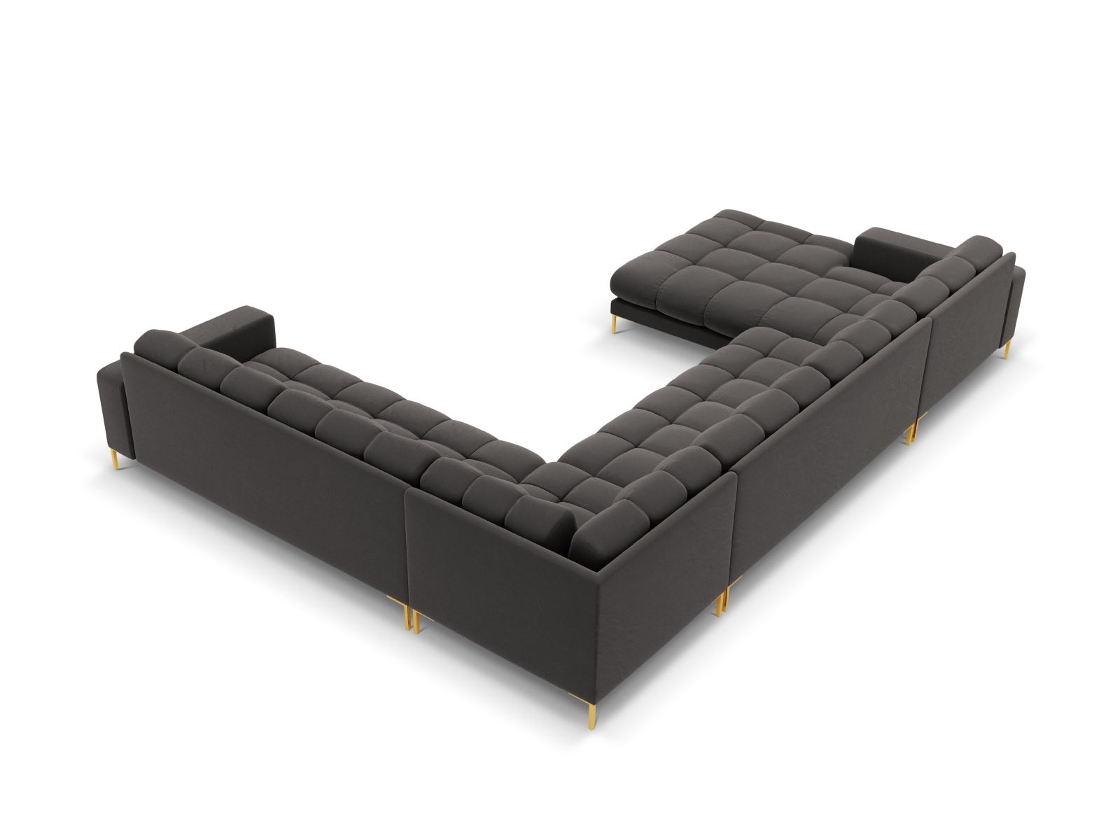 Cosmopolitan Design Panoramasofa Bali 7-Sitzer 327 cm Samt Bluvel Dunkelgrau Melange Rechts Beine Gold