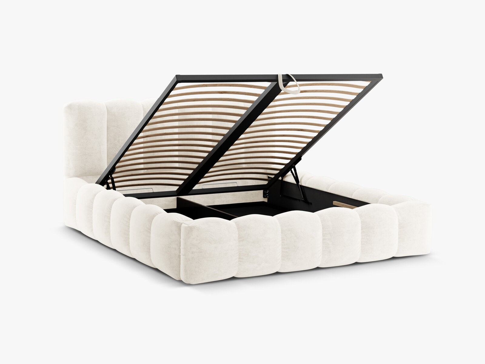 Micadoni Stauraumbett mit Kopfteil Lupine Chenille Loris Helles Beige